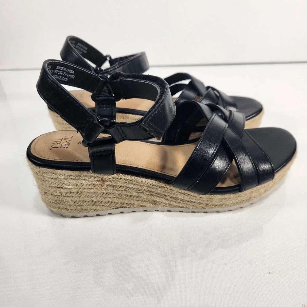 Time And Tru Womens Size 8 Black Wedge Platform Shoes / Woven Heel, Memory Foam